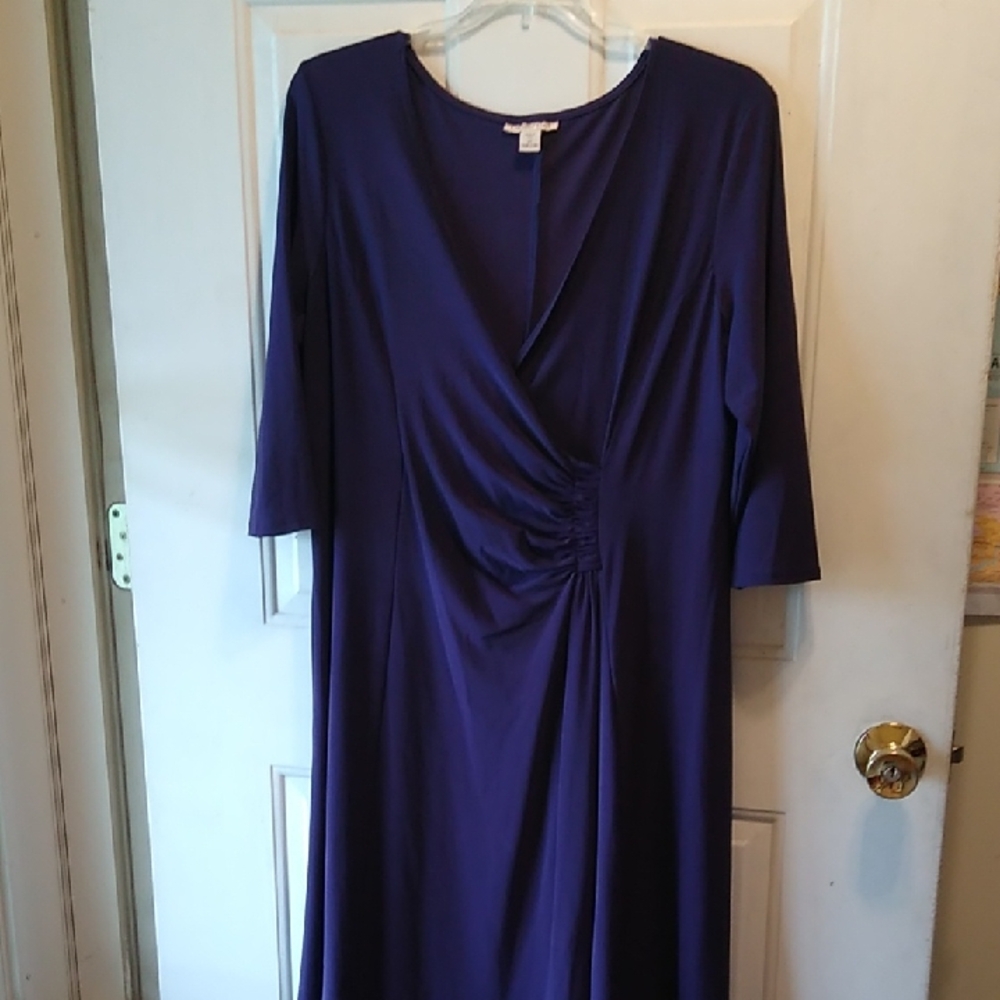 Coldwater Creek Elegant Purple Women's 2X V-neck Ruched Waist Dress